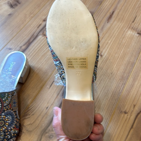 Denim Genuine Suede and leather slip on heeled sandal - Picture 5 of 6